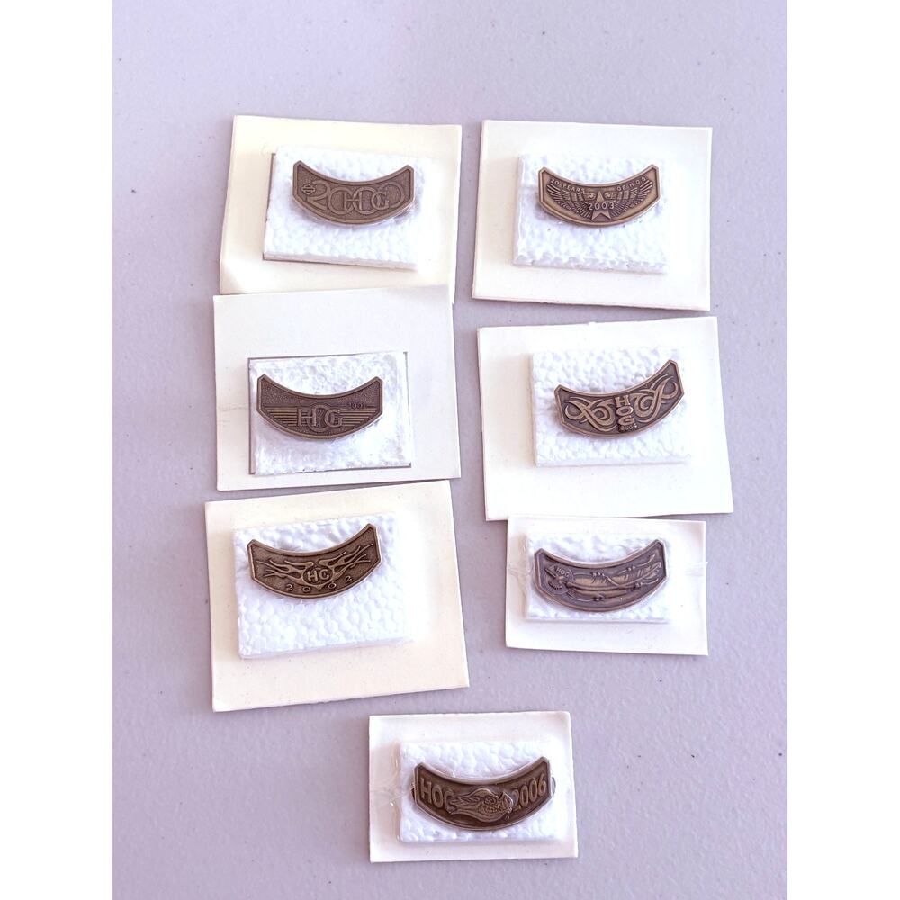 Harley Davidson HOG Brass Metal Vest Jacket Pins Lot of 7 Pins Dated 2000 -2006